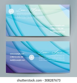 Stylish business cards with colorful wavy stripes. Vector illustrations. 5 x 9 cm size.