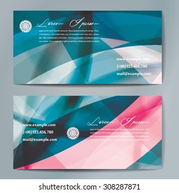 Stylish business cards with colorful wavy stripes. Vector illustrations. 5 x 9 cm size.