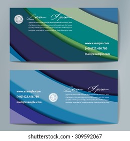 Stylish business cards with colorful wavy stripes. Vector illustrations. 5 x 9 cm size.