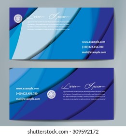 Stylish business cards with colorful wavy stripes. Vector illustrations. 5 x 9 cm size.