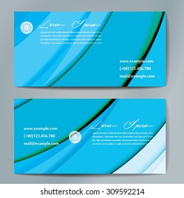 Stylish business cards with colorful wavy stripes. Vector illustrations. 5 x 9 cm size.