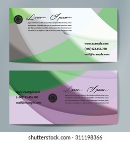 Stylish business cards with colorful wavy stripes. Vector illustrations. 5 x 9 cm size.