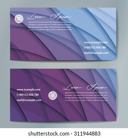 Stylish business cards with colorful wavy stripes. Vector illustrations. 5 x 9 cm size.