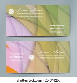 Stylish business cards with colorful wavy stripes. Vector illustrations. 5 x 9 cm size.