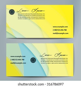 Stylish business cards with colorful wavy stripes. Vector illustration. 5 x 9 cm size.
