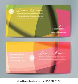 Stylish business cards with colorful wavy stripes. Vector illustration. 5 x 9 cm size.