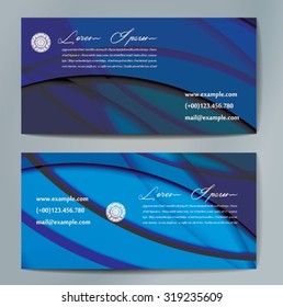 Stylish business cards with colorful wavy stripes. Vector illustration. 5 x 9 cm size.