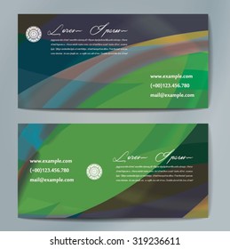 Stylish business cards with colorful wavy stripes. Vector illustration. 5 x 9 cm size.