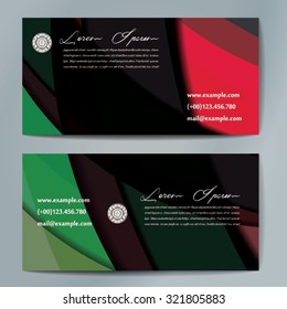 Stylish business cards with colorful wavy stripes. Vector illustration. 5 x 9 cm size.