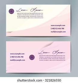 Stylish business cards with colorful wavy stripes. Vector illustration. 5 x 9 cm size.