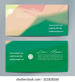 Stylish business cards with colorful wavy stripes. Vector illustration. 5 x 9 cm size.