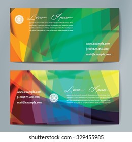 Stylish business cards with colorful wavy stripes. Vector illustration. 5 x 9 cm size.