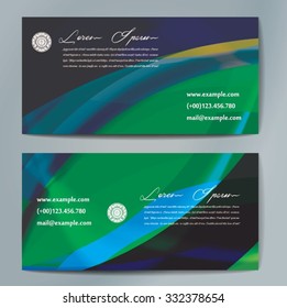 Stylish business cards with colorful wavy stripes. Vector illustration. 5 x 9 cm size.