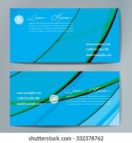 Stylish business cards with colorful wavy stripes. Vector illustration. 5 x 9 cm size.