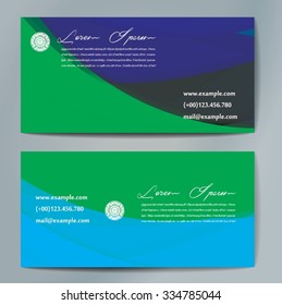 Stylish business cards with colorful wavy stripes. Vector illustration. 5 x 9 cm size.