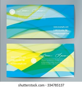 Stylish business cards with colorful wavy stripes. Vector illustration. 5 x 9 cm size.