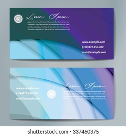 Stylish business cards with colorful wavy stripes. Vector illustration. 5 x 9 cm size.