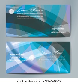 Stylish business cards with colorful wavy stripes. Vector illustration. 5 x 9 cm size.