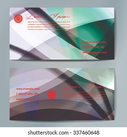 Stylish business cards with colorful wavy stripes. Vector illustration. 5 x 9 cm size.