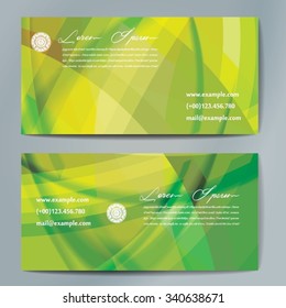 Stylish business cards with colorful wavy stripes. Vector illustration. 5 x 9 cm size.