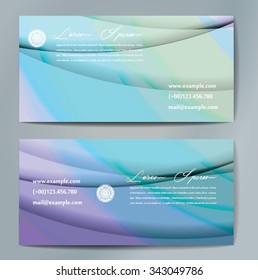 Stylish business cards with colorful wavy stripes. Vector illustration. 5 x 9 cm size.