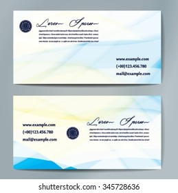 Stylish business cards with colorful wavy stripes. Vector illustration. 5 x 9 cm size.
