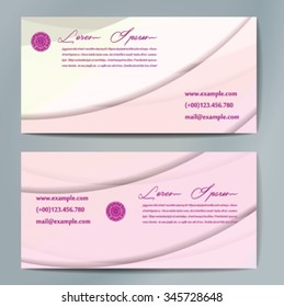 Stylish business cards with colorful wavy stripes. Vector illustration. 5 x 9 cm size.
