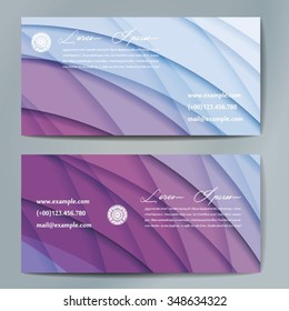 Stylish business cards with colorful wavy stripes. Vector illustration. 5 x 9 cm size.