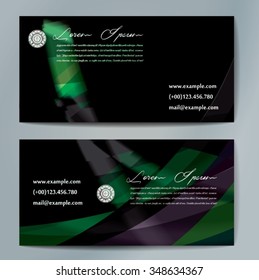 Stylish business cards with colorful wavy stripes. Vector illustration. 5 x 9 cm size.