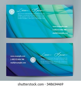 Stylish business cards with colorful wavy stripes. Vector illustration. 5 x 9 cm size.
