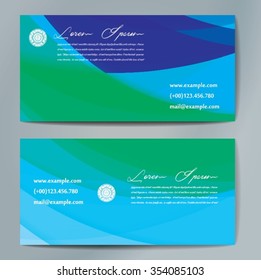 Stylish business cards with colorful wavy stripes. Vector illustration. 5 x 9 cm size.