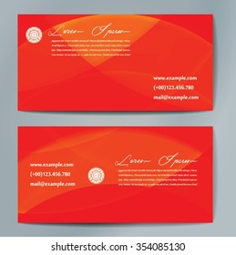 Stylish business cards with colorful wavy stripes. Vector illustration. 5 x 9 cm size.