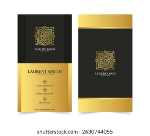 stylish business cards featuring a luxurious gold and black design, perfect for corporate branding, elegant professionals