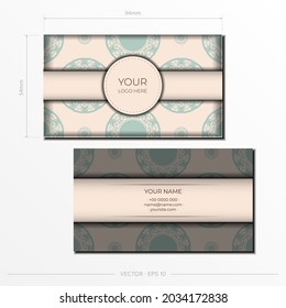 Stylish business cards with place for your text and abstract ornament. Template for print design of business cards in beige color with luxurious ornaments.
