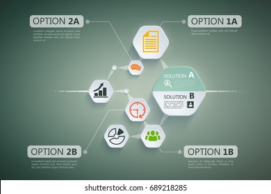 Stylish business design concept with types of option and solutions they depend from each other vector illustration