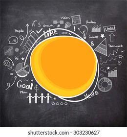 Elegantes elementos de infografía de negocios creados por tiza blanca en el fondo de la pizarra.