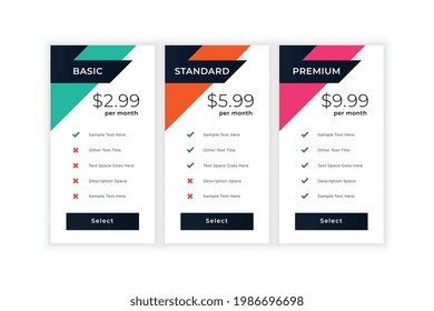 stylish business pricing table template
