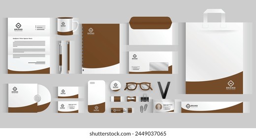 Stylish business stationery items set Brown color - Stationery Mockup