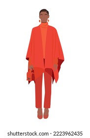 Stylish business woman wearing modern smart casual office outfit. Attractive black girl in fashionable bright colors look. African American Lady boss. Vector realistic illustration isolated on white.