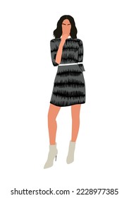 Stylish business woman wearing modern smart casual office outfit. Attractive young girl in fashionable autumn look. Pretty cartoon female character. Lady boss. Vector realistic illustration isolated.