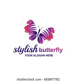 stylish butterfly logo design, isolated on white background