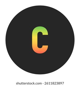 Stylish c Lowercase letter in gradient hues of green to red inside a solid black circle. Great for modern branding, tech logos, and digital art themes.