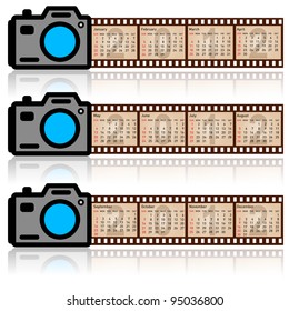 Stylish calendar  for 2012. Camera with  35mm film. Sundays first. Rasterized version also available in portfolio.