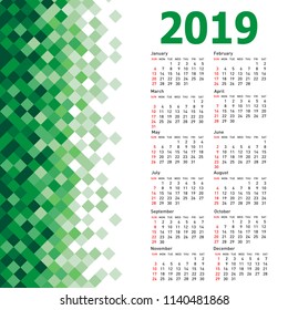 Stylish calendar with Abstract triangle mosaic background for 2019