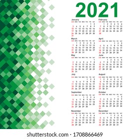 Stylish calendar with Abstract triangle mosaic background for 2021