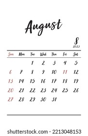 Calendario elegante para agosto de 2023