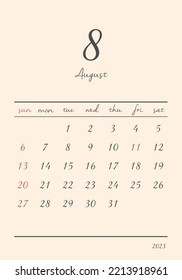 Stylish calendar for August 2023