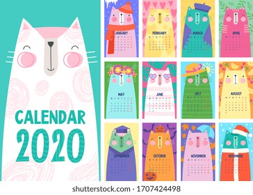 Stylish calendar, with cute cats, Vector illustration