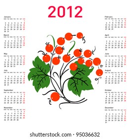 Stylish calendar with flowers for 2012. Week starts on Monday. Rasterized version also available in portfolio.