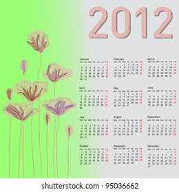 Stylish calendar with flowers for 2012. Week starts on Monday. Rasterized version also available in portfolio.